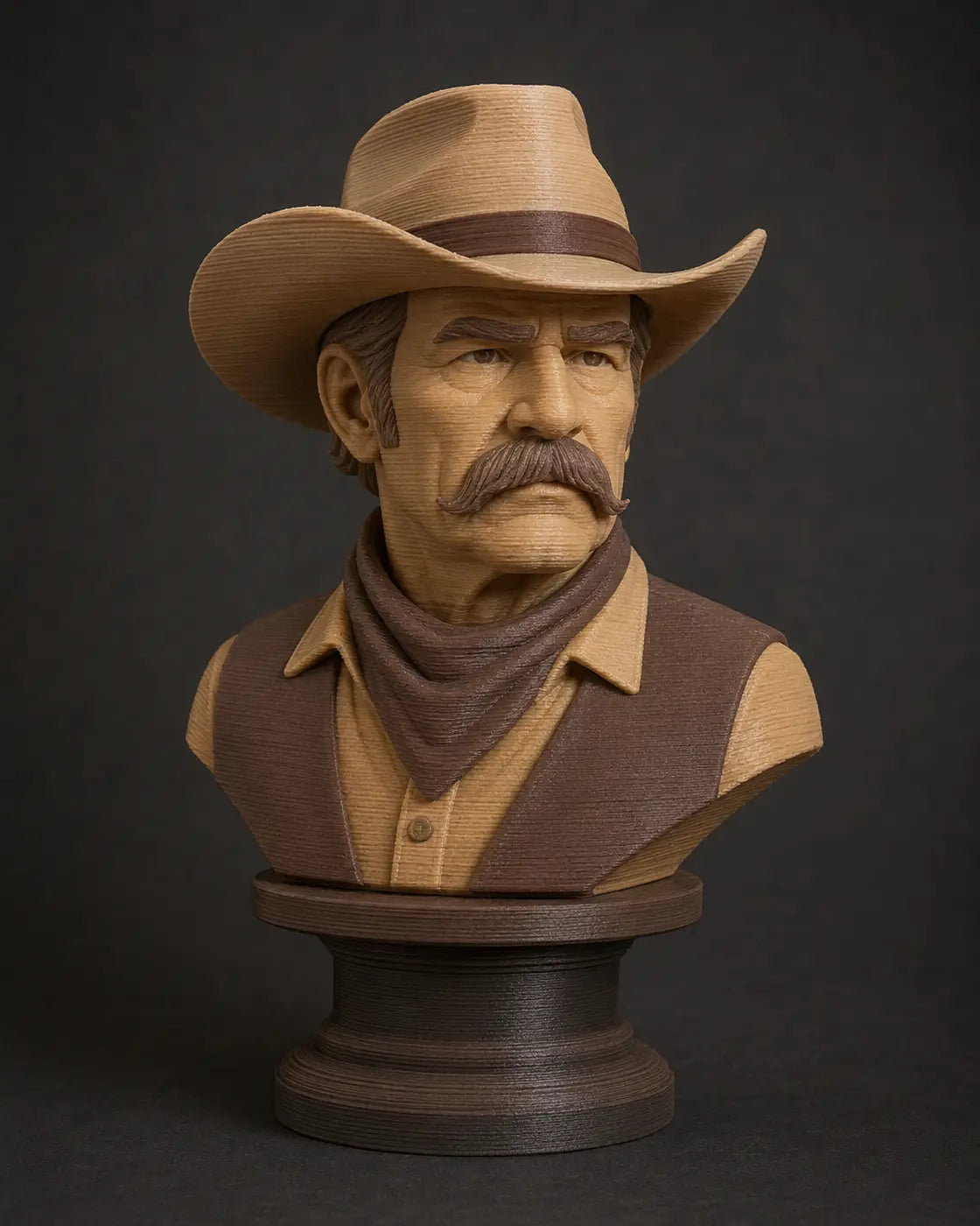 Earth-tone FDM printed cowboy portrait bust