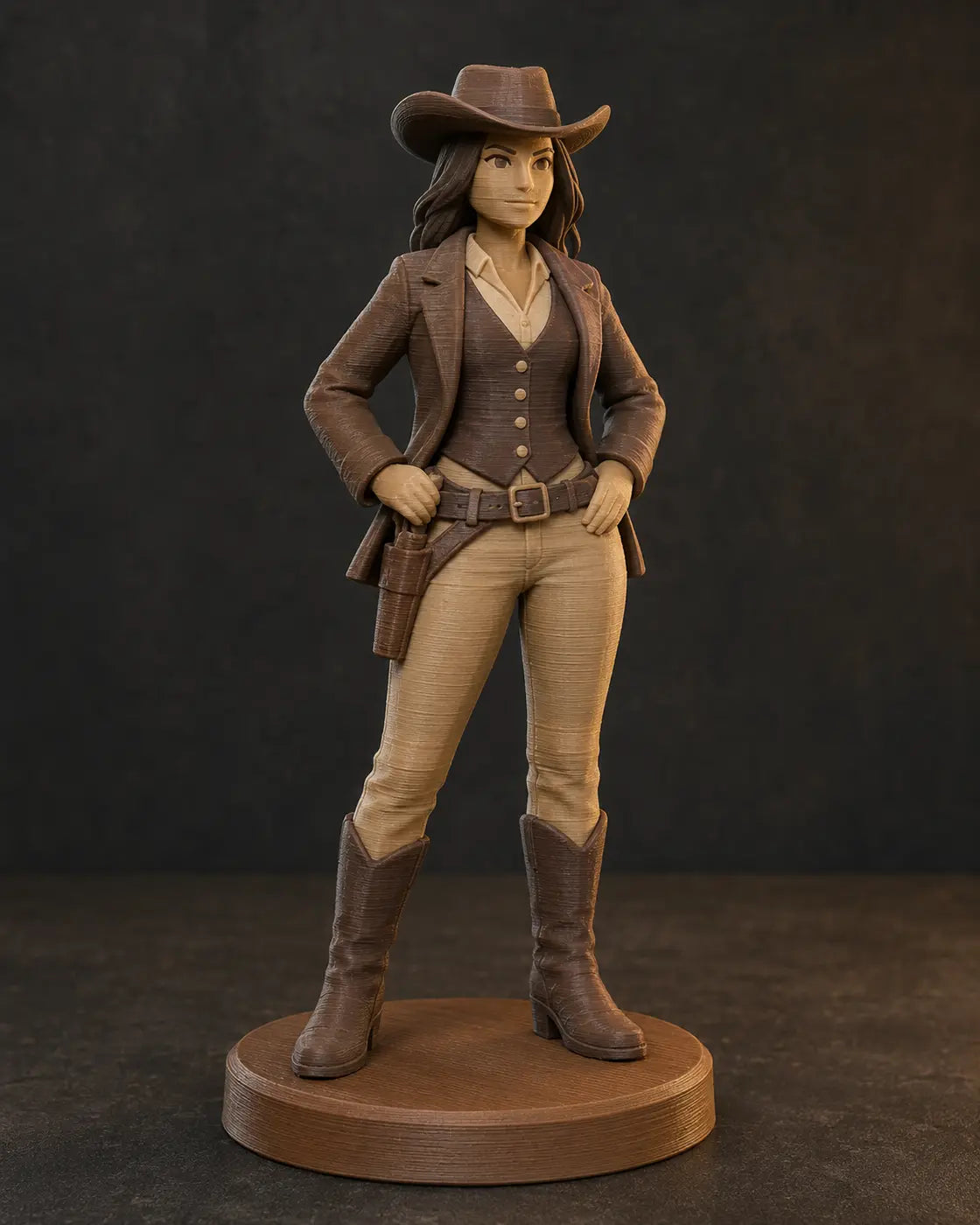 Earth-tone FDM printed full-body western woman figurine